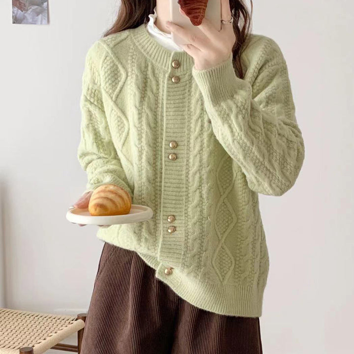 Damen Gemütlicher Strickjacke mit Perlknöpfen Drune
