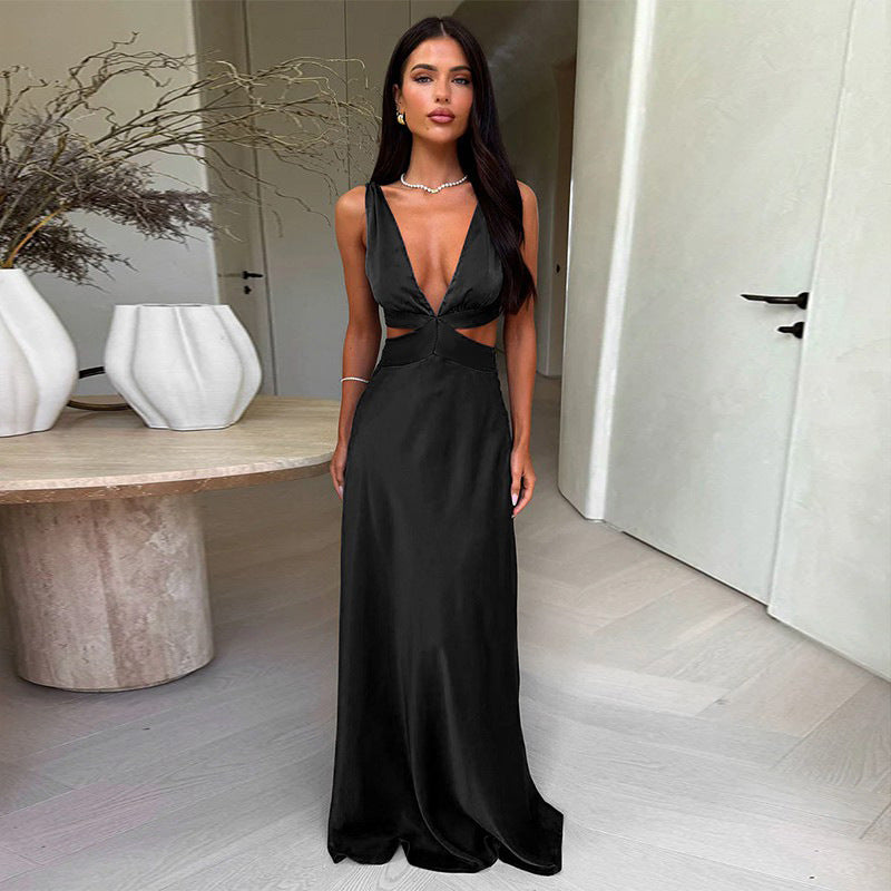 Damen Maxikleid mit tiefem V-Ausschnitt und modischen Cut-Outs Drune