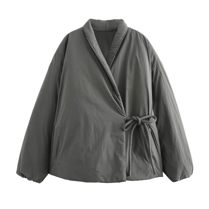Damen 900+ gesteppte Wickeljacke mit Schalkragen und Taillenband Drune