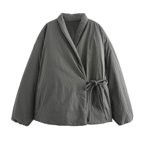 Damen 900+ gesteppte Wickeljacke mit Schalkragen und Taillenband Drune