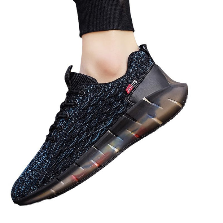 Unisex atmungsaktive Strick-Laufsneaker mit transparenter Wellenlaufsohle und gepolstertem Sockeneinstieg Drune