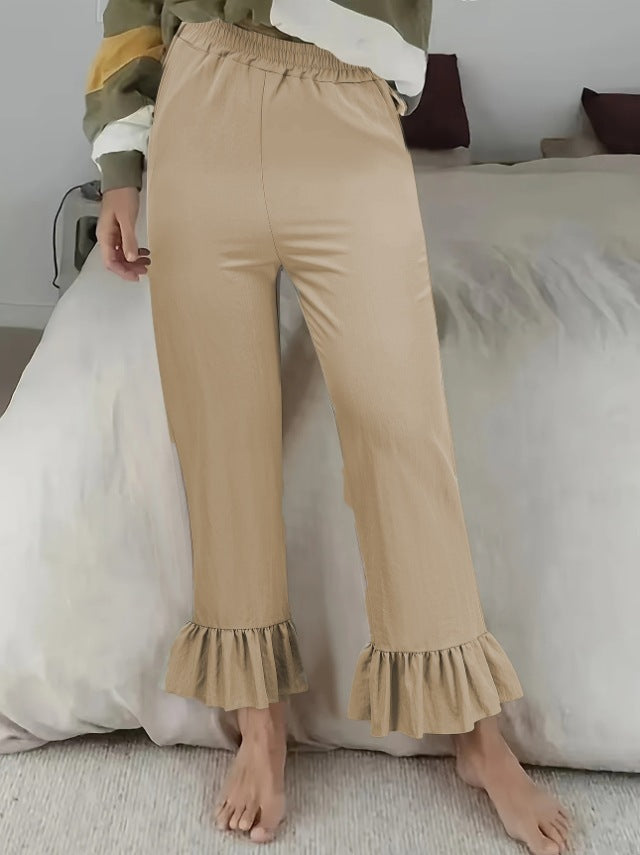 Damen Locker geschnittene Lounge‑Hose aus Jersey mit elastischem Bund und Volant‑Saum Drune