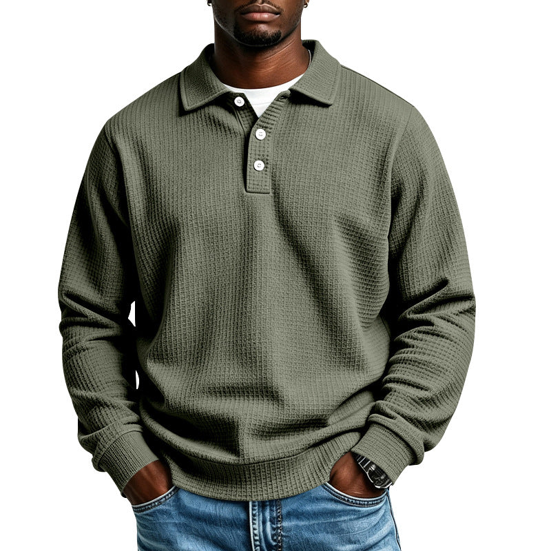 Herren Waffelstrick-Poloshirt mit Knopfleiste und Rippbündchen Drune