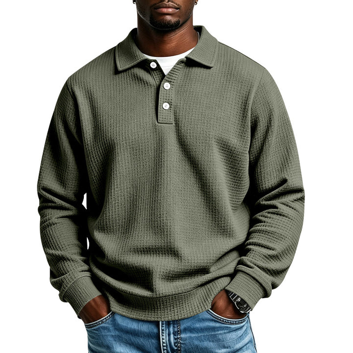 Herren Waffelstrick-Poloshirt mit Knopfleiste und Rippbündchen Drune
