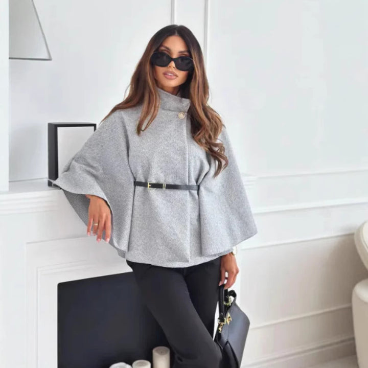 Damen modische Cape-Jacke mit dekorativem Gürtel Drune