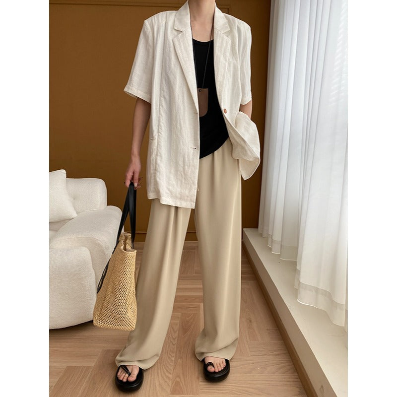 Damen Eleganter Leinenblazer mit kurzen Ärmeln Drune