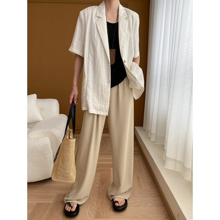 Damen Eleganter Leinenblazer mit kurzen Ärmeln Drune