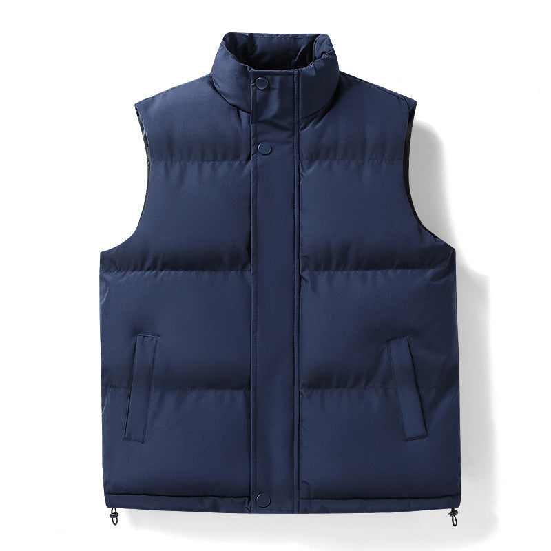 Herren warme gesteppte Outdoor-Weste mit hohem Stehkragen, verdeckter Druckknopfleiste und verstellbarem Saum Drune