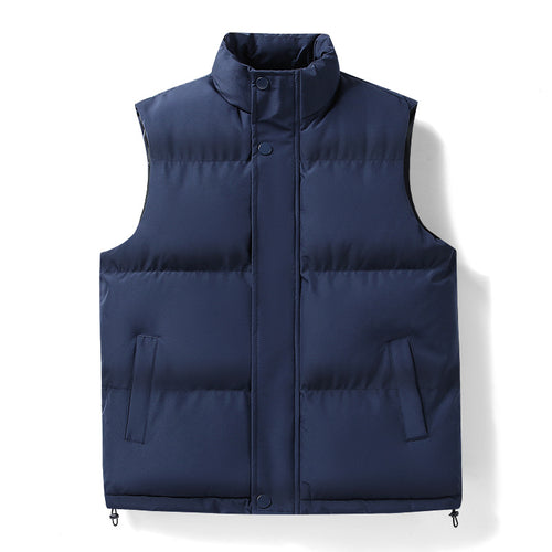 Herren warme gesteppte Outdoor-Weste mit hohem Stehkragen, verdeckter Druckknopfleiste und verstellbarem Saum Drune