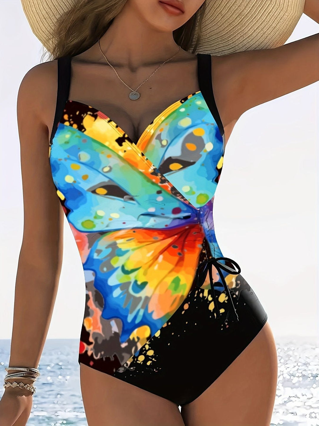 Damen Einteiliger Schwimmanzug mit kreativen Raffungselementen Drune