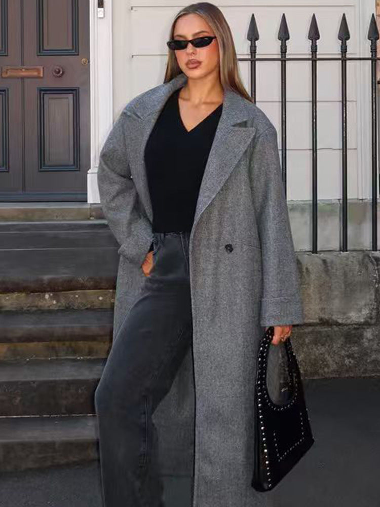 Damen Schicke Übergröße Wollmantel Drune