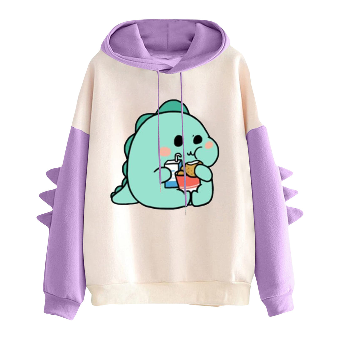 Damen nan Kapuzenpullover mit niedlichem Frosch-Motiv, Kängurutasche und volumigen Ärmelapplikationen Drune