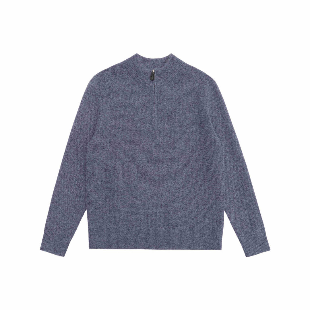 Unisex Feinstruktur-Halbzip-Pullover mit kurzem Reißverschluss und gerippten Bündchen Drune