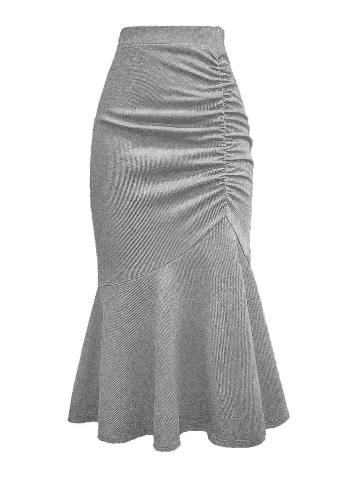 Damen Taillierter Midirock mit seitlicher Raffung und ausgestelltem Volant-Saum Drune