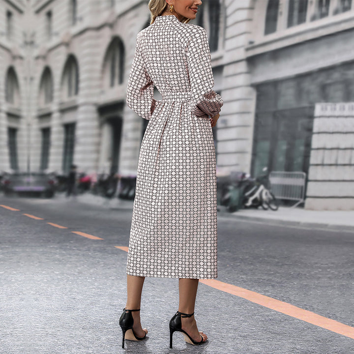Damen Hemdblusen-Midikleid mit Taillengürtel und vorderem Schlitz Drune