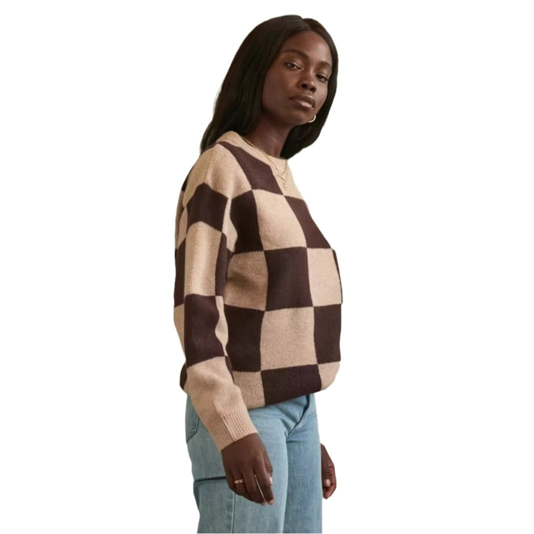 Damen modischer Pullover mit grafischem Karomuster und Rundhalsausschnitt Drune