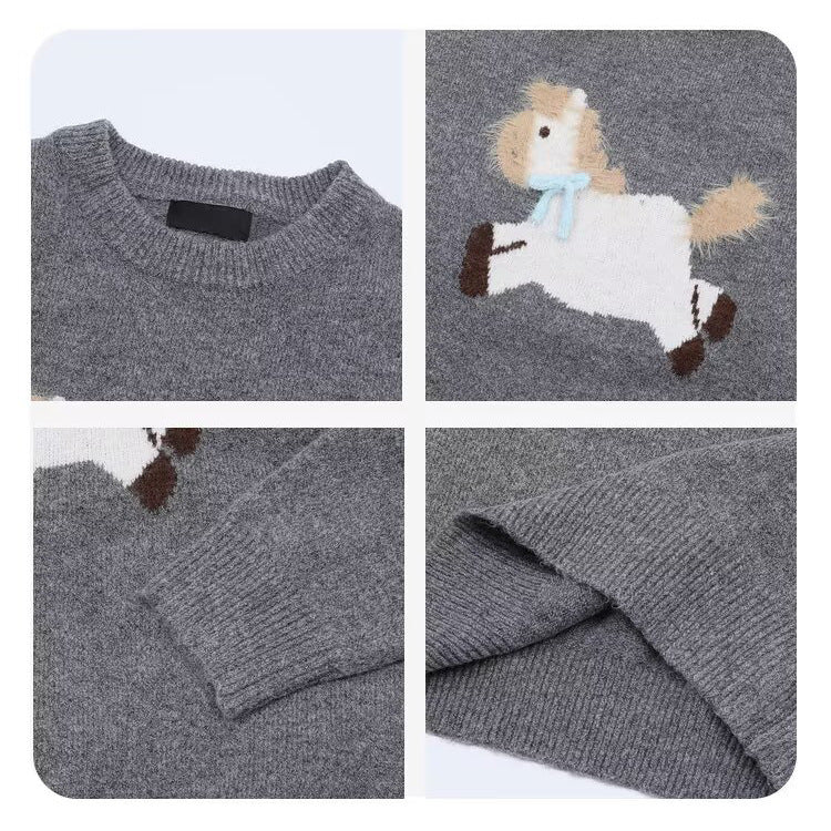 Herren Gemütlicher Grobstrickpullover mit Einhornmotiv Drune