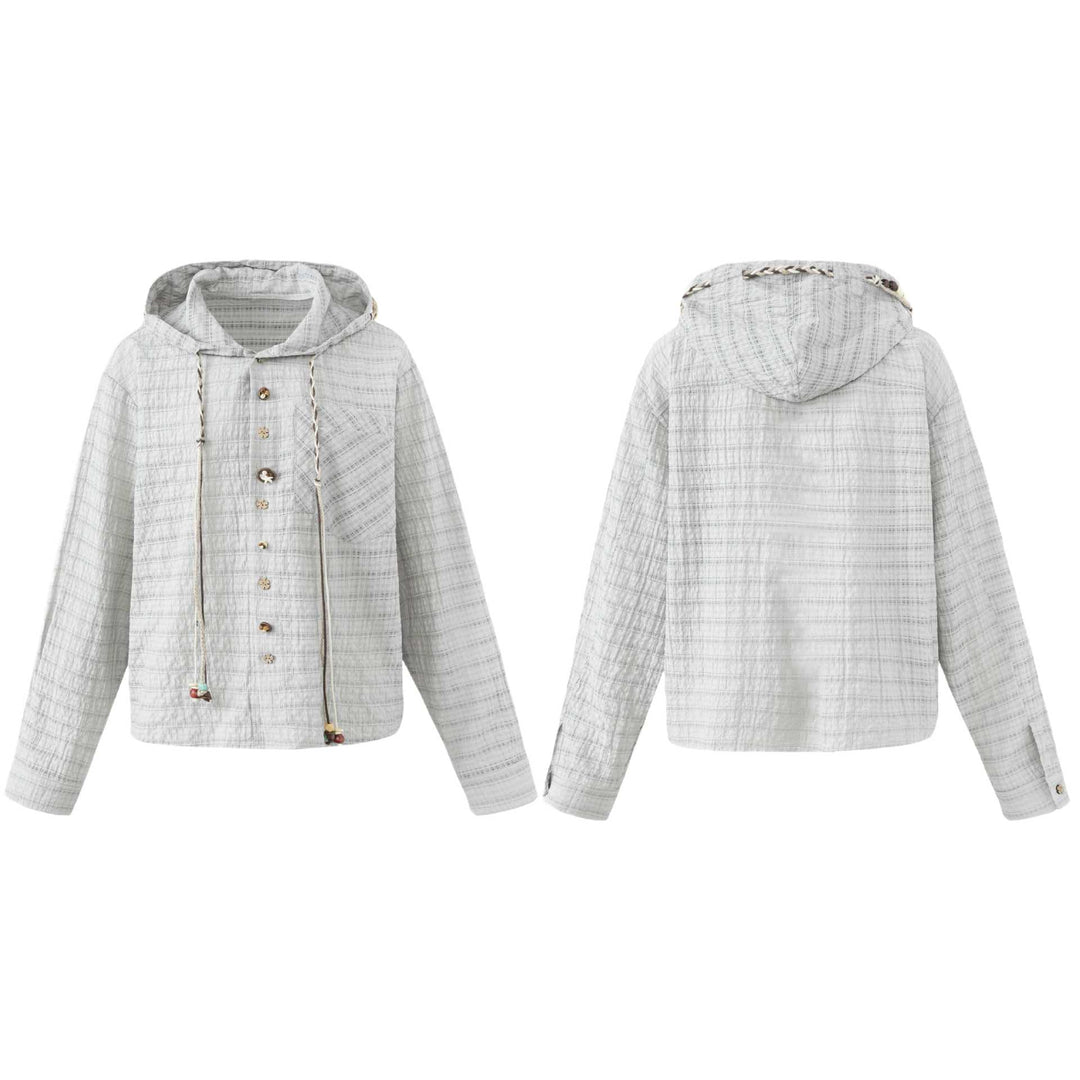 Damen Leichte Kapuzenjacke im Boxy‑Cut mit Holzknopfverschluss Drune