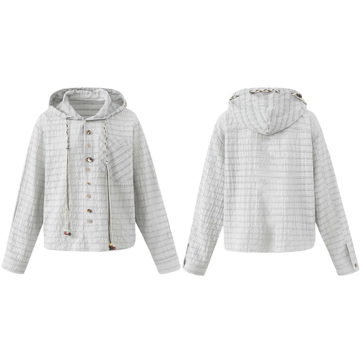 Damen Leichte Kapuzenjacke im Boxy‑Cut mit Holzknopfverschluss Drune