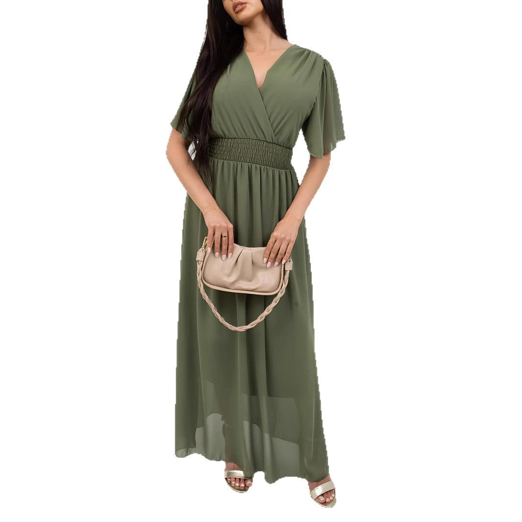 Damen Maxikleid mit fließendem Schnitt und V-Ausschnitt Drune