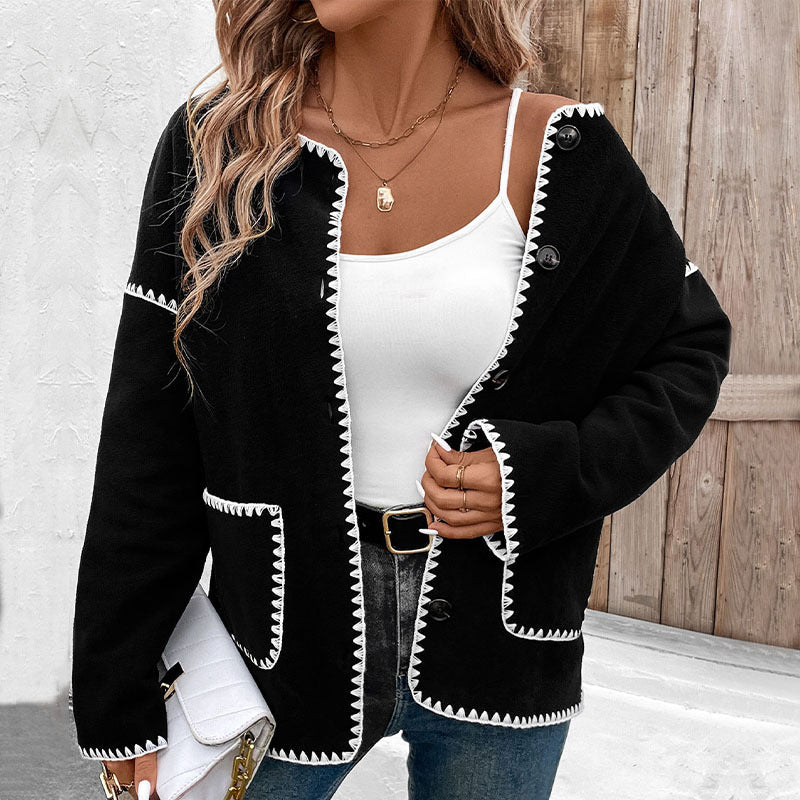 Damen Modische Strickjacke mit Kontrastnähten Drune