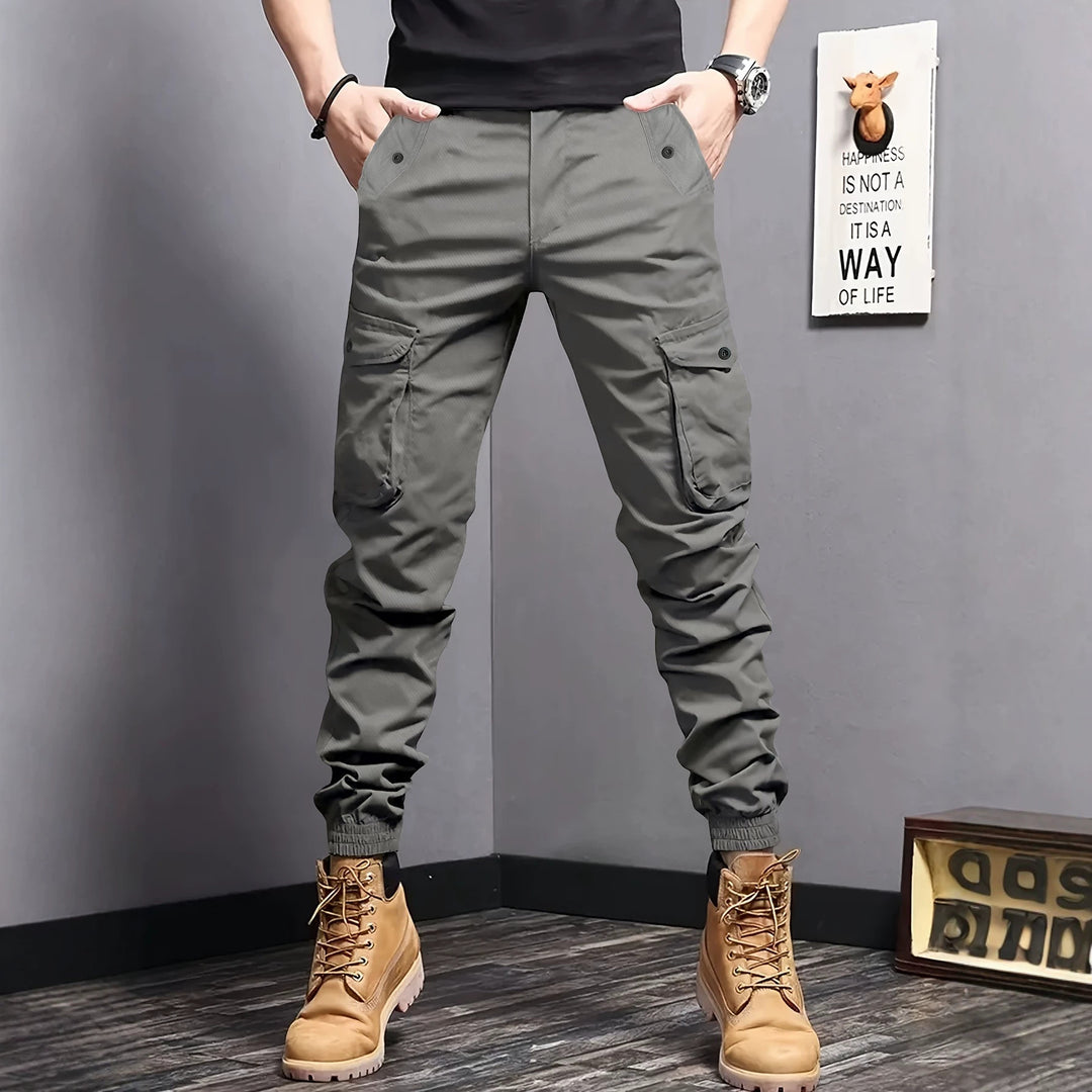 Herren Cargo-Joggerhose mit elastischem Bund, Tunnelzug und Multifunktionstaschen Drune