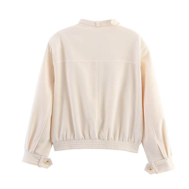 Damen Bomber-Kurzjacke mit Stehkragen, verdeckter Knopfleiste und elastischem Saum Drune