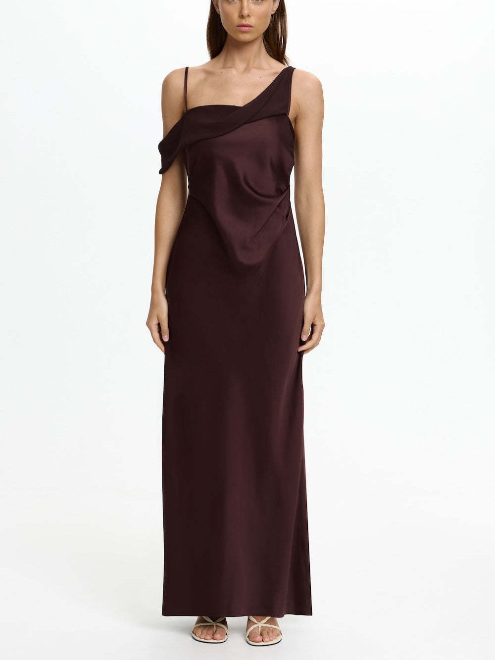 Damen Elegantes Maxikleid mit asymmetrischem Oberteil und fließendem Schnitt Drune