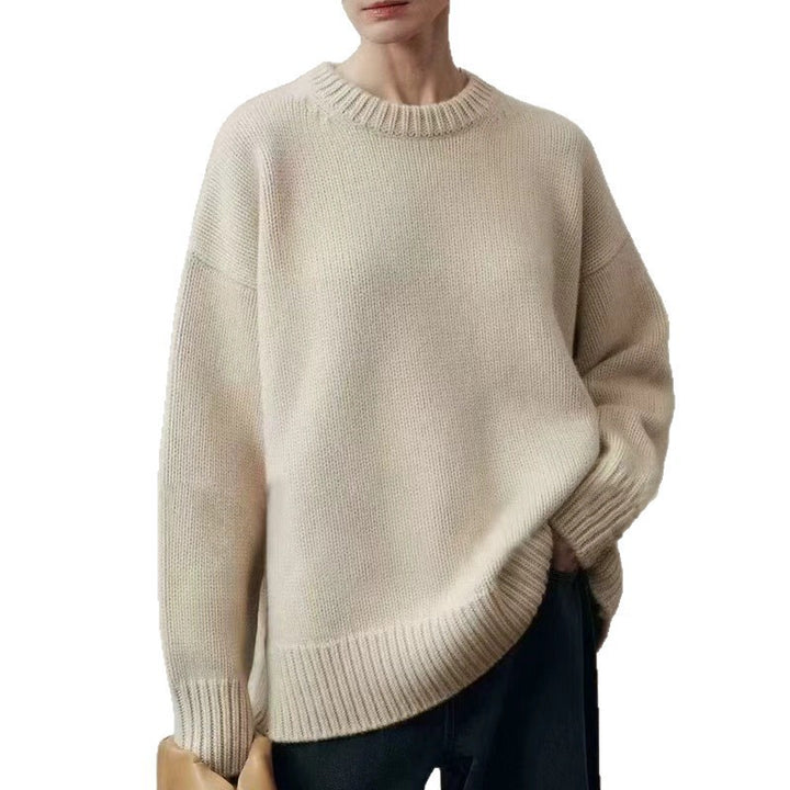 Damen Oversize-Feinstrickpullover mit Rundhals, fallender Schulter und geripptem Saum Drune