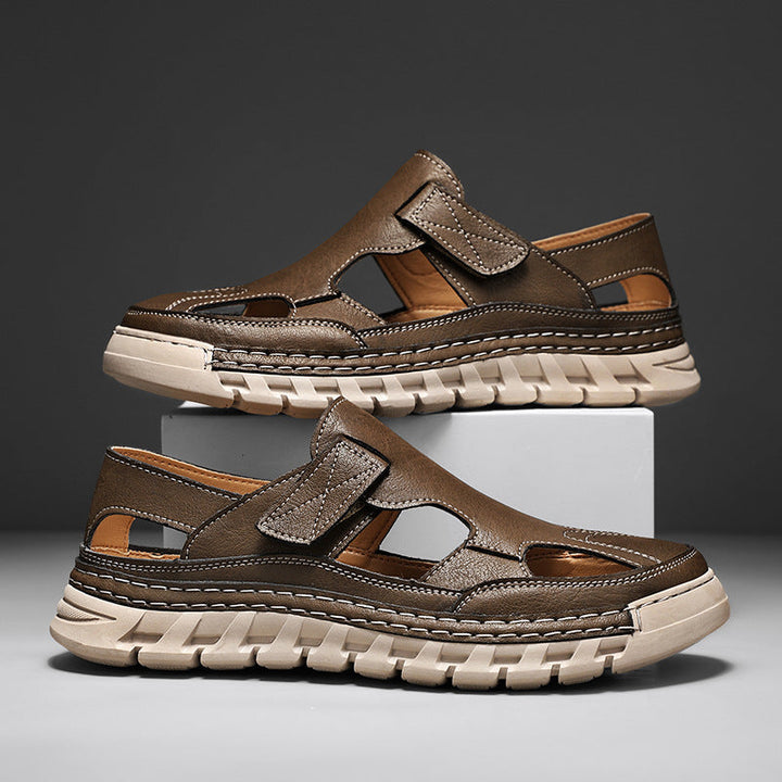 Damen Luftige Ledersandalen mit verstellbarem Klettverschluss Drune