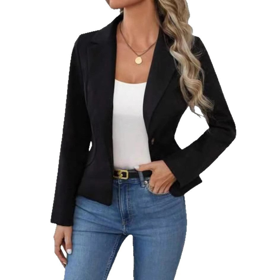 Damen nan taillierter Ein-Knopf-Blazer mit Reverskragen und Eingrifftaschen Drune