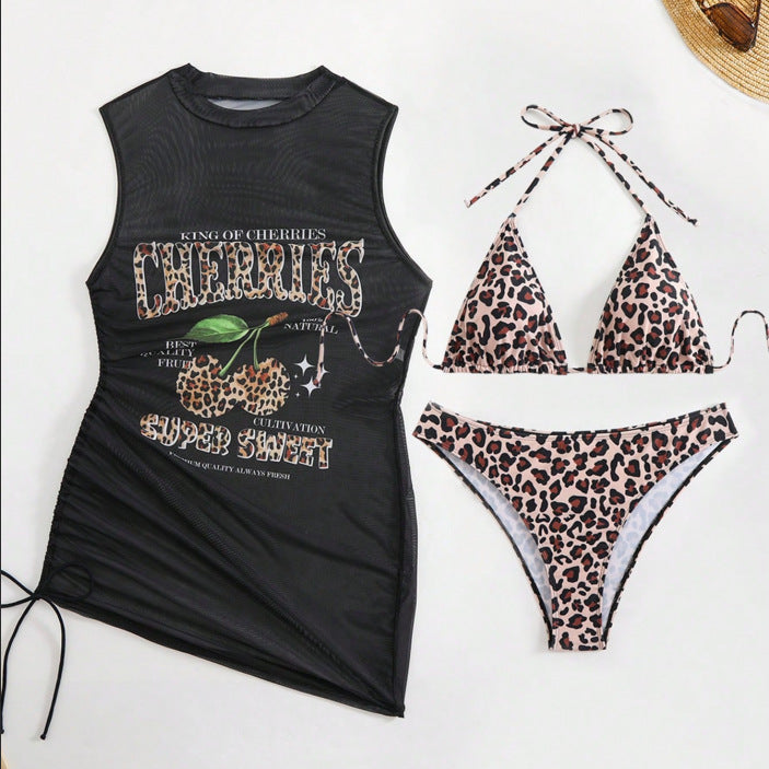 Damen Badeanzug mit modischem T-Shirt und Leopardenmuster Drune