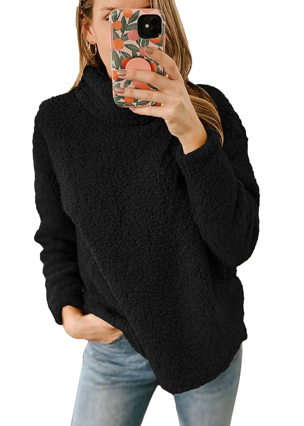 Damen Kuscheliger Sweatshirt-Pullover mit hohem Kragen und strukturiertem Fleece Drune