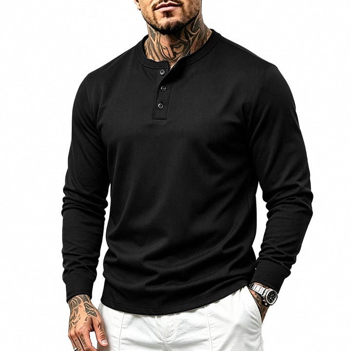Herren Langarm-Henleyshirt aus feiner Waffelstruktur mit 3-Knopf-Leiste Drune