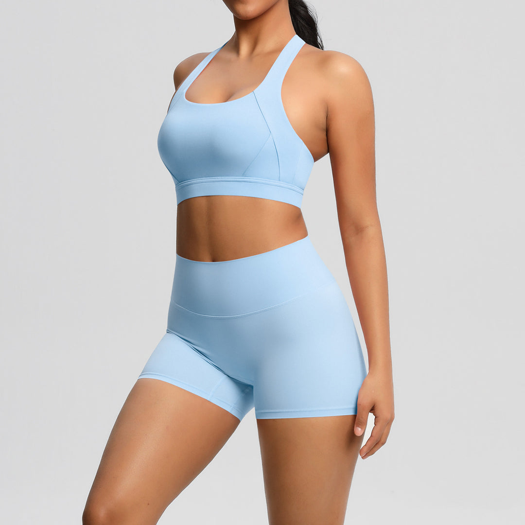 Damen Sport-BH und Hochbund-Shorts Set mit nahtloser Verarbeitung und atmungsaktiven Materialien Drune