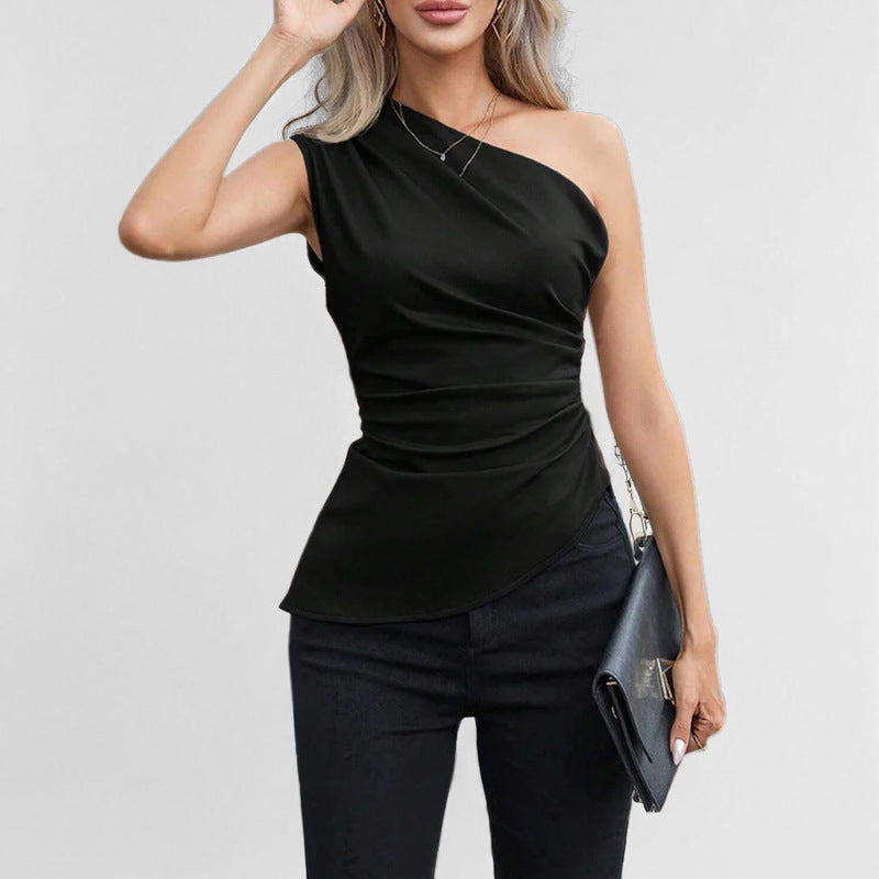 Damen Elegantes One-Shoulder Oberteil mit Raffungen und asymmetrischem Schnitt Drune