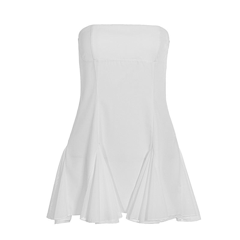 Damen elegantes trägerloses Kleid mit fließendem Rock und modischen Falten Drune