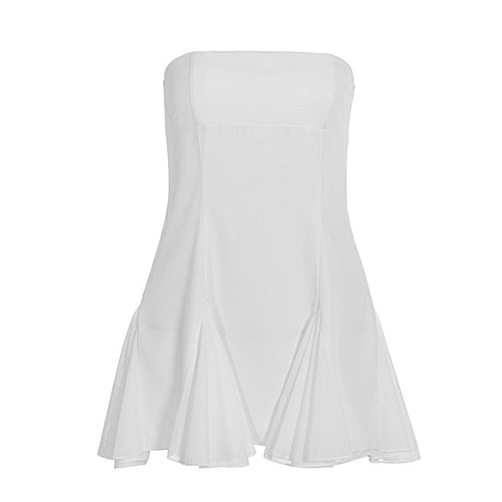 Damen elegantes trägerloses Kleid mit fließendem Rock und modischen Falten Drune