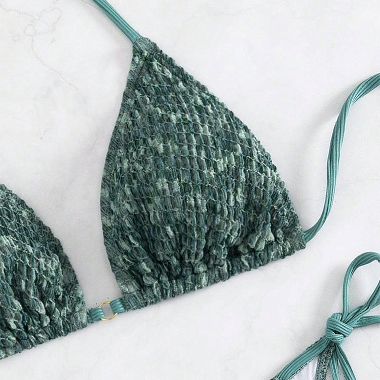 Damen Triangel-Bikini mit verstellbaren Schleifen und schimmerndem Gewebe Drune