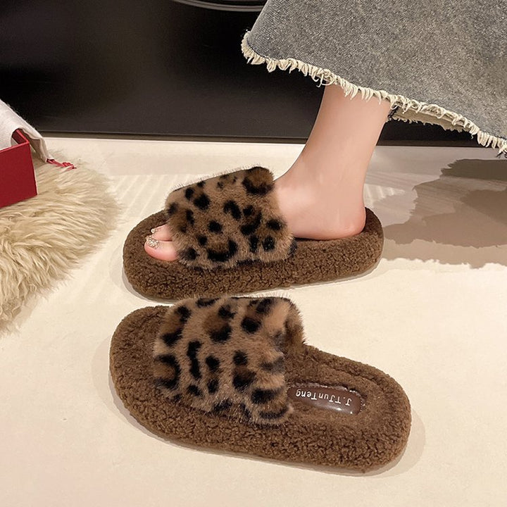 Damen Flauschige Hausschuhe mit tierischem Muster Drune