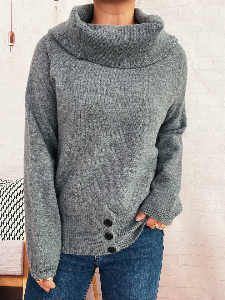 Damen Strickpullover mit hochschließendem Kragen und seitlichen Knopfdetails Drune