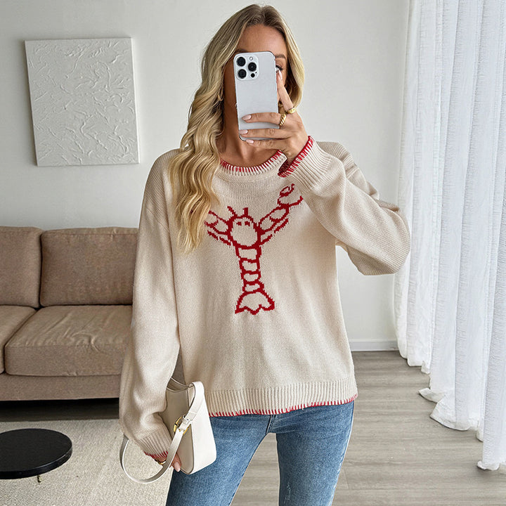 Damen Verspielter Pullover mit Hummer-Motiv Drune