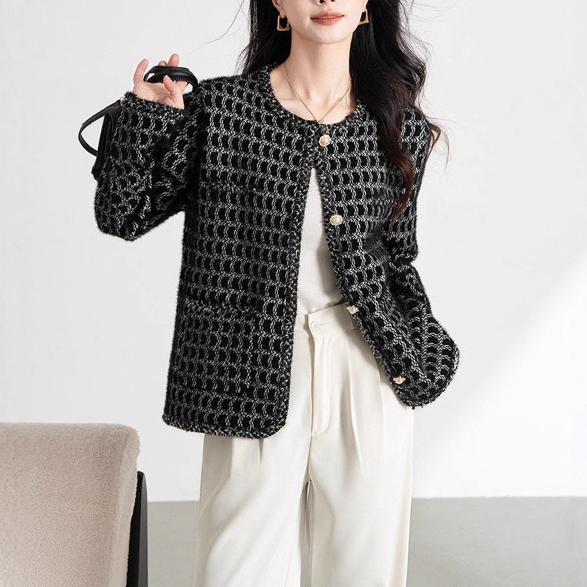 Damen elegante Strickjacke mit strukturiertem Muster und Knopfdetails Drune