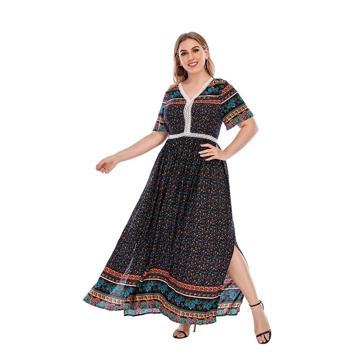 Damen Blumengemustertes Maxikleid mit V-Ausschnitt und gerafftem Design Drune
