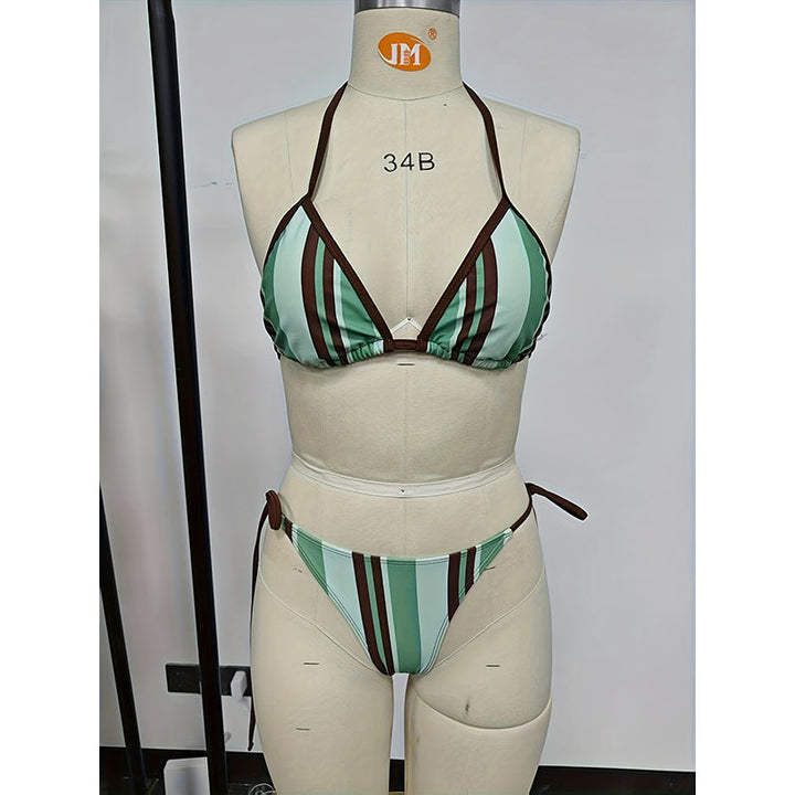 Damen Triangel-Bikini mit schulterfreien Trägern und gestreiftem Muster Drune