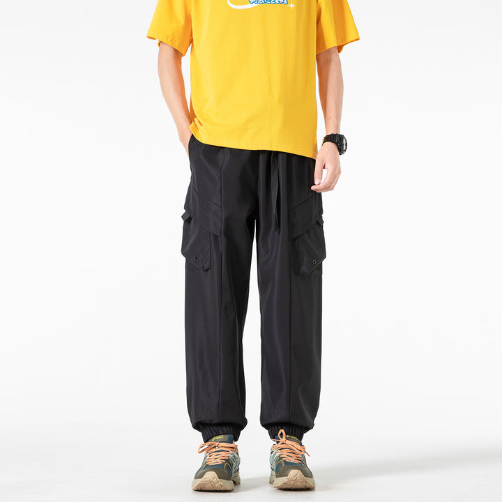 Herren Weite Cargo-Joggerhose mit elastischem Tunnelzugbund, Mehrfachklappentaschen und gerippten Knöcheln Drune