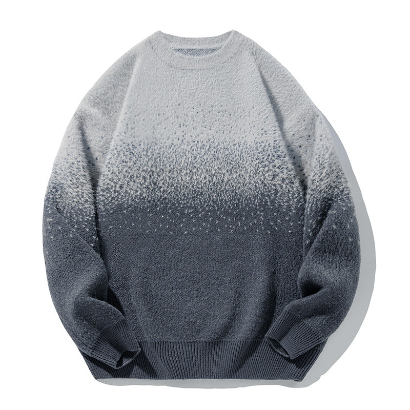 Unisex Weicher Oversize-Strickpullover mit Dip‑Dye‑Verlauf, Bouclé‑Struktur und geripptem Saum Drune