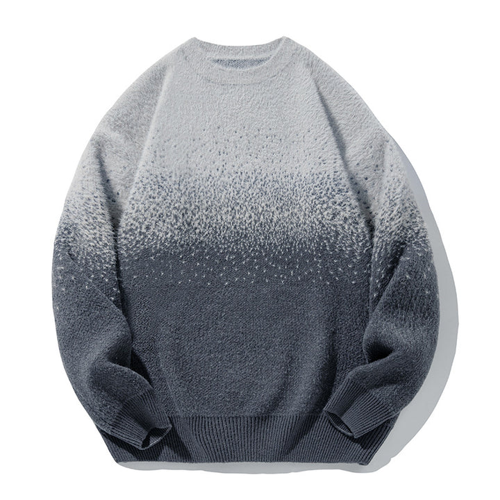 Unisex Weicher Oversize-Strickpullover mit Dip‑Dye‑Verlauf, Bouclé‑Struktur und geripptem Saum Drune