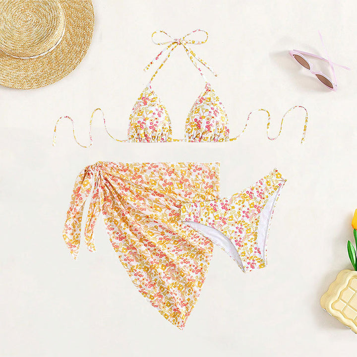 Damen Triangel-Bikini-Set mit floralem Wickeltuch Drune
