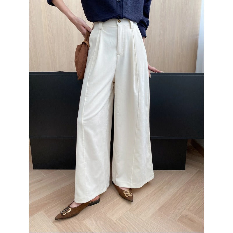 Damen elegante weit geschnittene Hose mit hoch tailliertem Bund und praktischen Taschen Drune